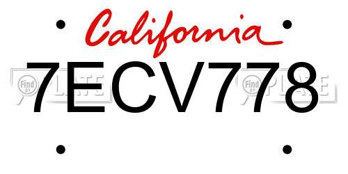 7ECV778 California License Plate