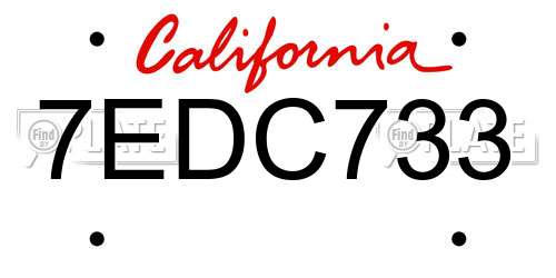 7EDC733 California License Plate