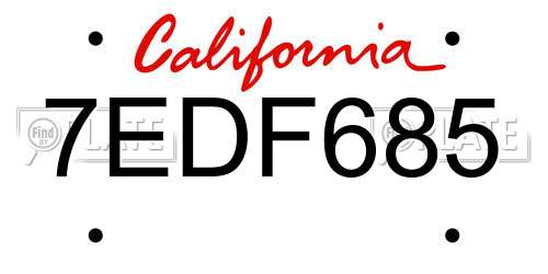 7EDF685 California License Plate