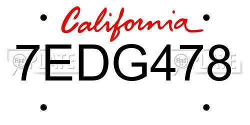 7EDG478 California License Plate