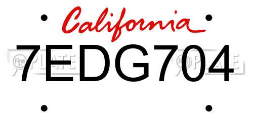 7EDG704 California License Plate