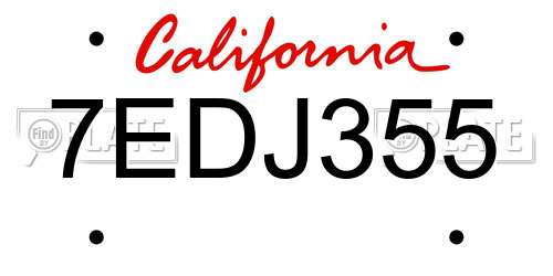 7EDJ355 California License Plate