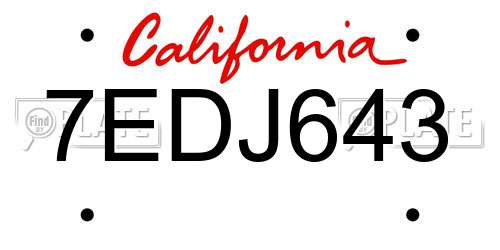 7EDJ643 California License Plate