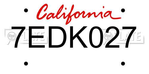 7EDK027 California License Plate