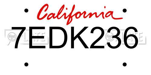 7EDK236 California License Plate