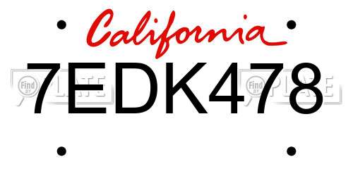 7EDK478 California License Plate