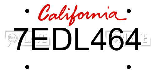 7EDL464 California License Plate