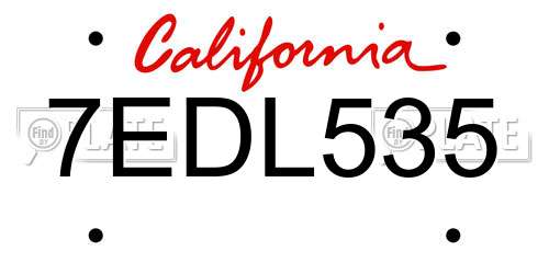 7EDL535 California License Plate