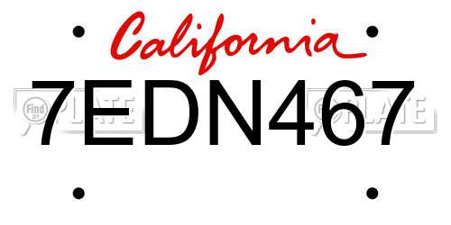 7EDN467 California License Plate