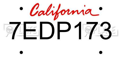 7EDP173 California License Plate