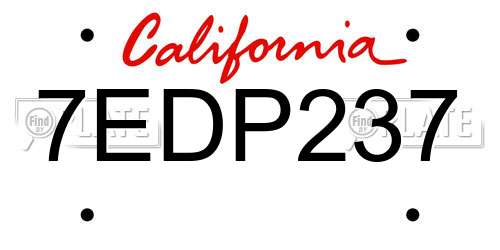 7EDP237 California License Plate