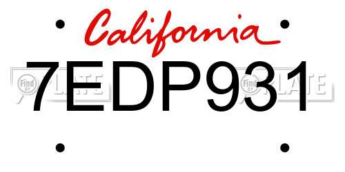 7EDP931 California License Plate