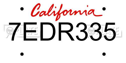 7EDR335 California License Plate