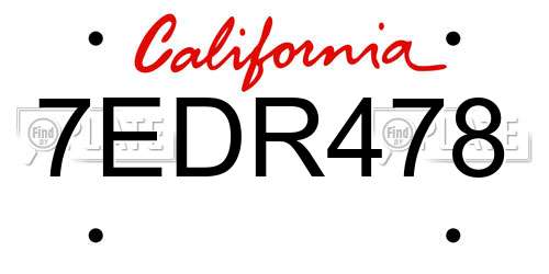 7EDR478 California License Plate