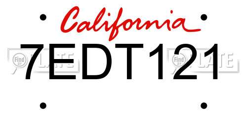 7EDT121 California License Plate