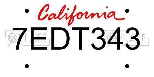 7EDT343 California License Plate