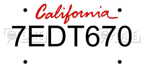 7EDT670 California License Plate
