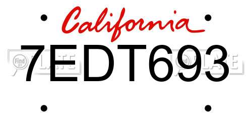 7EDT693 California License Plate