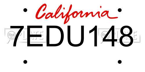 7EDU148 California License Plate
