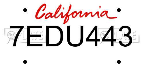 7EDU443 California License Plate