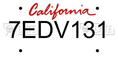 7EDV131 California License Plate