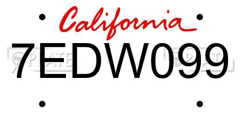 7EDW099 California License Plate