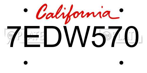 7EDW570 California License Plate