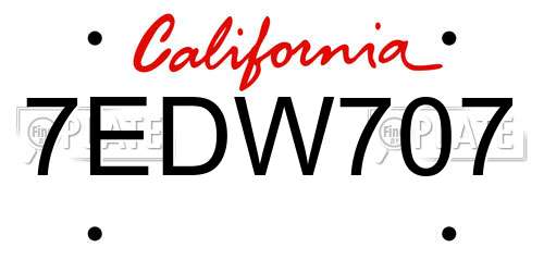 7EDW707 California License Plate
