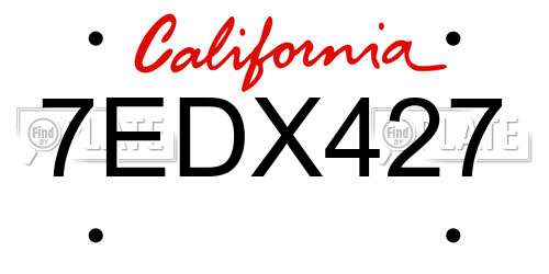 7EDX427 California License Plate