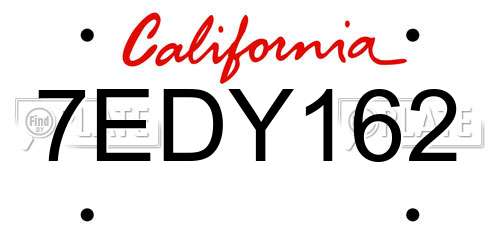 7EDY162 California License Plate