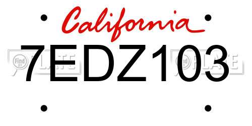 7EDZ103 California License Plate