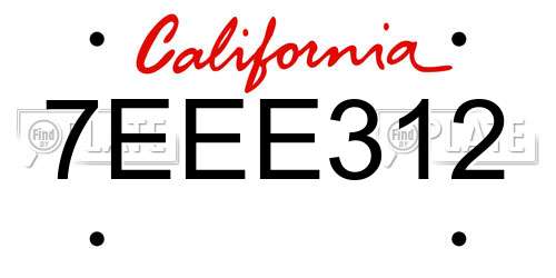 7EEE312 California License Plate