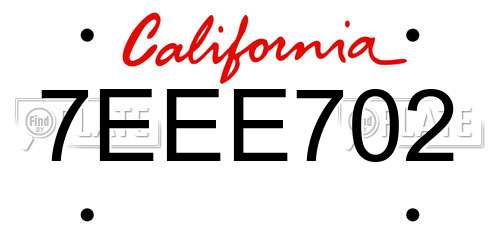 7EEE702 California License Plate
