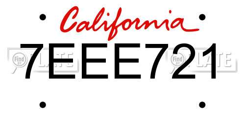 7EEE721 California License Plate