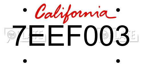 7EEF003 California License Plate