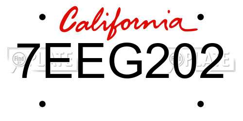 7EEG202 California License Plate