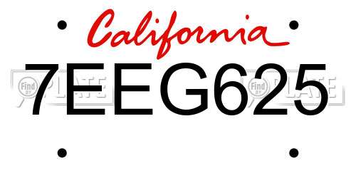 7EEG625 California License Plate