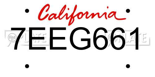 7EEG661 California License Plate
