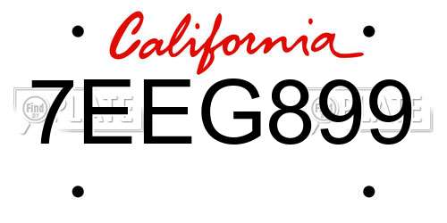 7EEG899 California License Plate