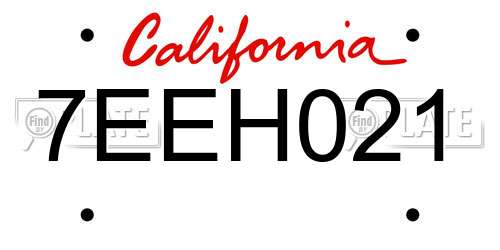 7EEH021 California License Plate