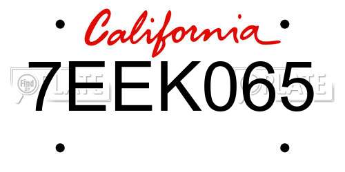 7EEK065 California License Plate