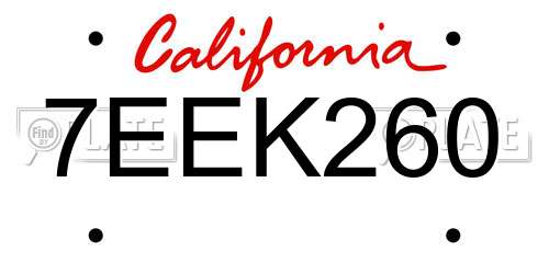 7EEK260 California License Plate