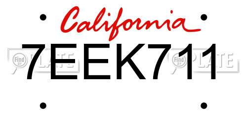 7EEK711 California License Plate
