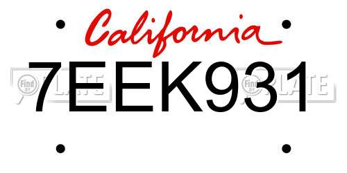 7EEK931 California License Plate