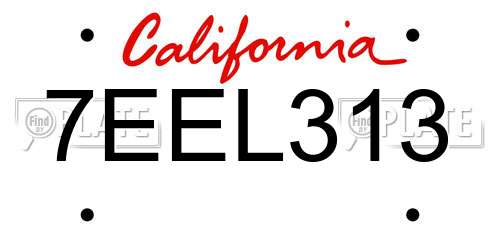 7EEL313 California License Plate