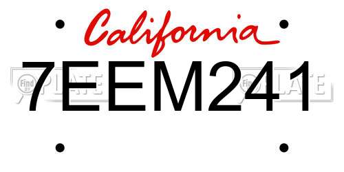 7EEM241 California License Plate
