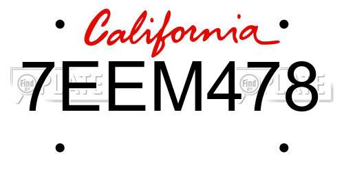 7EEM478 California License Plate
