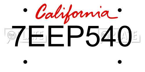 7EEP540 California License Plate