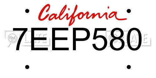 7EEP580 California License Plate