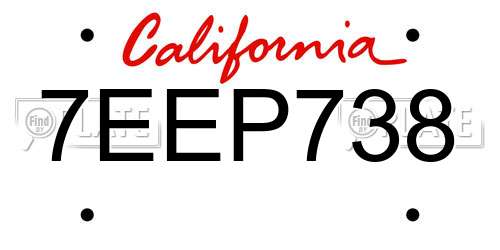7EEP738 California License Plate